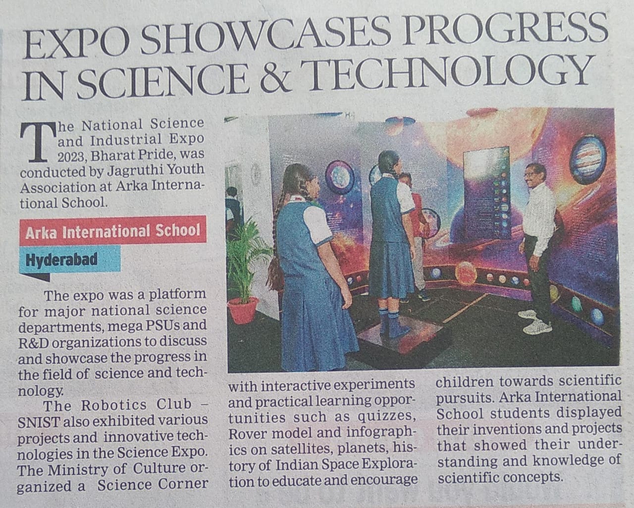 English newspaper report about the Bharat Pride 2023 national science and industrial expo
